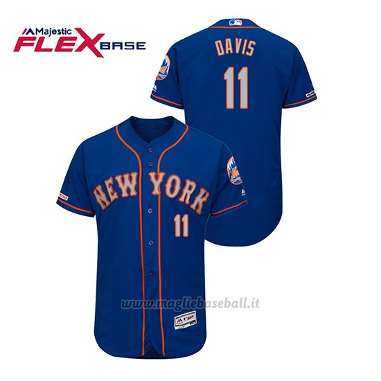 Maglia Baseball Uomo New York Mets Rajai Davis 150th Aniversario Patch Autentico Flex Base Blu